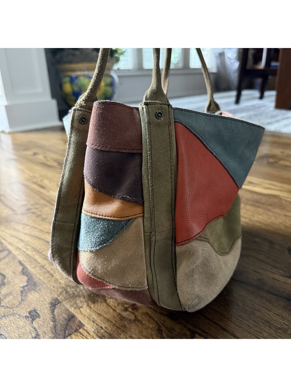 Lucky Brand Y2K Suede Leather Patchwork Hobo Bag Multicolor Boho Purse Rare - Picture 7 of 14